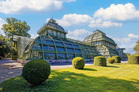 Palm house, Habsburg plant collections with 4500 plant species, largest glass house in mainland