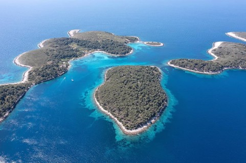 Aerial view, Pakleni or Paklinski Islands off the island of Hvar, Dalmatia, Croatia