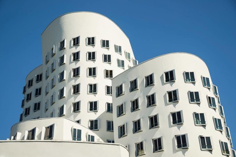 Gehry buildings, Media Harbour, Neuer Zollhof, Düsseldorf, North Rhine-Westphalia, Germany