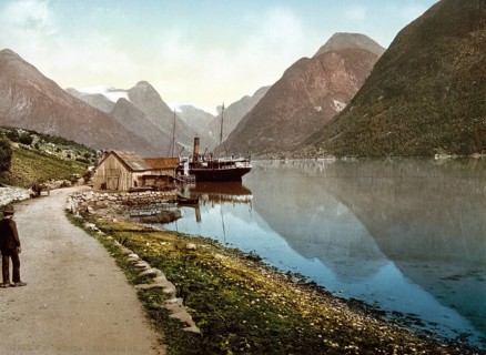 Mundal, Fjaerland, Sognefjord, Norway, c. 1895, Historic, digitally restored reproduction from a
