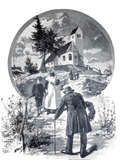 All Souls' Day, people on their way to the cemetery at the village church, 1895, Germany,