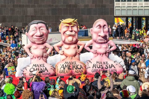 Rose Monday parade in Düsseldorf, themed float by float builder Jacques Tilly, nationalism and the