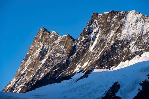 Impressive high-alpine landscape, Finsteraarhorn and Agassizhorn mountain peaks, Bernese Alps,