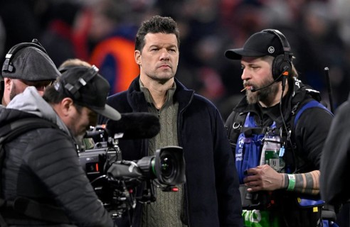 DAZN TV pundit Michael Ballack surrounded by TV cameras, UEFA Champions League Allianz Arena,