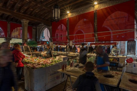 Fish market, rialto market in the San Polo district, Venice, Veneto, Italy