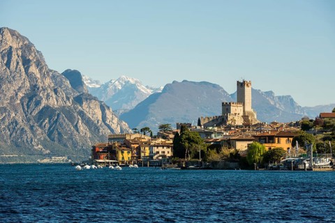 Picturesque village with colorful houses and castle on the lake, Malcesine, Lake Garda, Verona