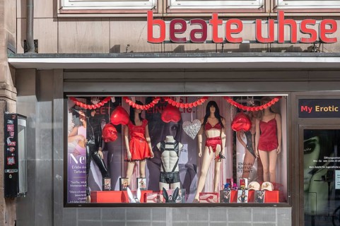 Window of an erotic shop by Beate Uhse, Nuremberg, Middle Franconia, Bavaria, Germany