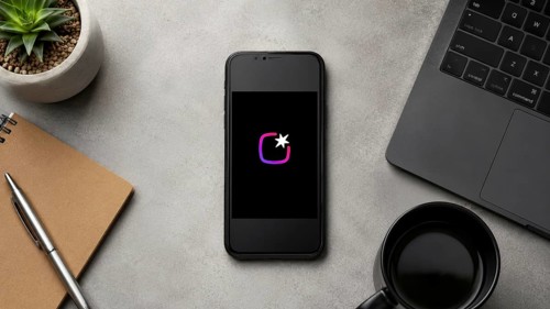 In this photo illustration, a smartphone displays the Instants by Instagram app logo on a