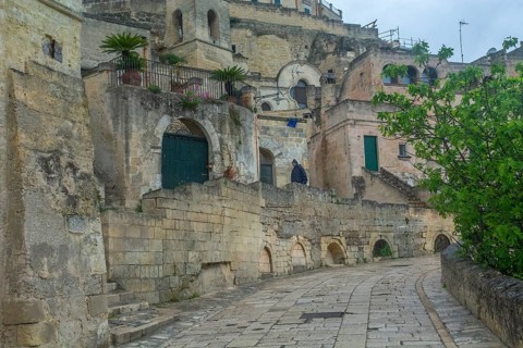 Paths and corridors in the cave town of Matera. The cave settlements, Sassi, are a UNESCO World
