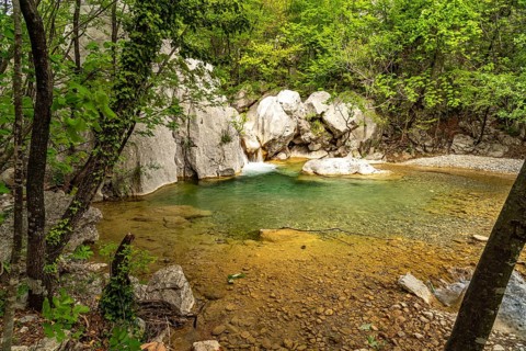 Waterfall in the Velika Paklenica gorge in Paklenica National Park, Croatia