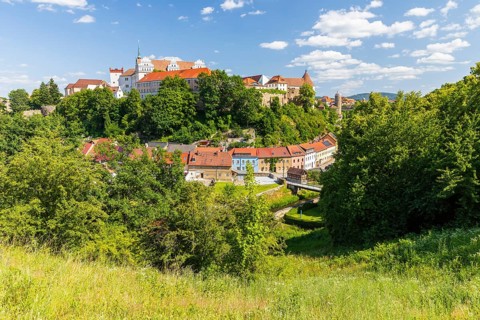 City view of the old town with Ortenburg and Spree, Bautzen, Upper Lusatia, Saxony, Germany
