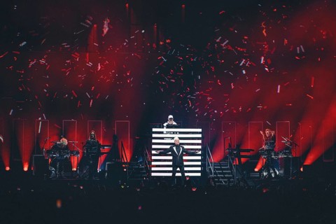 Neil Tennant (singer) and Chris Lowe (keyboarder) of the Pet Shop Boys live on Dreamworld: The