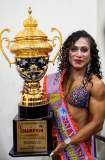 Competitor Barnali Basumatary, the winner of the 4th Ms Saraighat all India classic body building