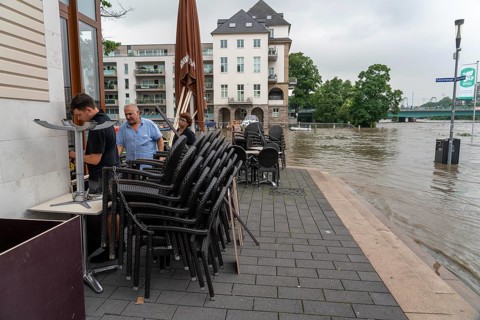 High water on the Ruhr, after long heavy rainfall the river left its bed and flooded the