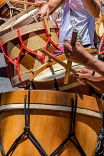 Wooden drums on the streets of Belo Horizonte during the Brazilian carnival, Belo Horizonte, Minas