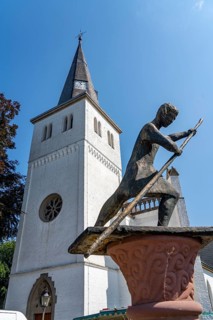 Protestant church, Fährmann monument, on the Fährstrasse, Rheinberg-Orsoy, North Rhine-Westphalia,
