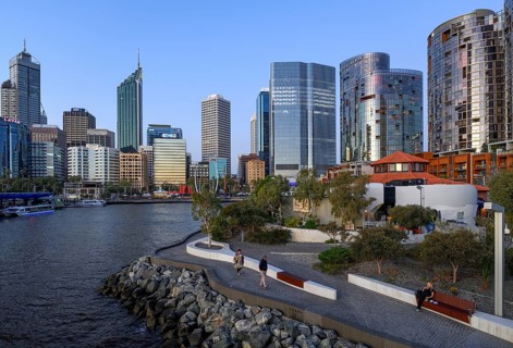 Skyline at Elisabeth Quay, harbour, Perth, State of Western Australia, Australia