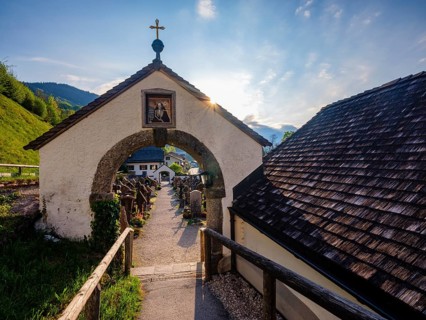 The old cemetery of the parish church of St Sebastian, Ramsau, Berchtesgadener Land, Upper Bavaria,