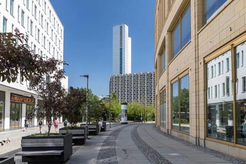 In the city centre with a view of the civic hall and the Congress Hotel, Chemnitz, Saxony, Germany