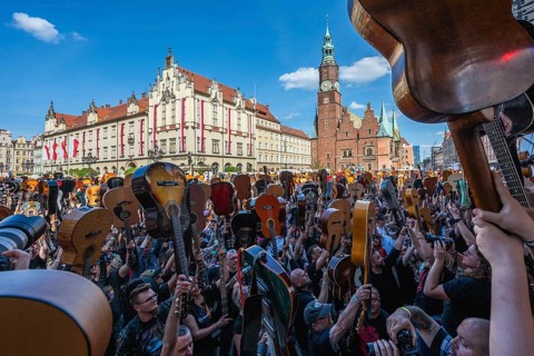WROCLAW, POLAND - MAY 1, 2025: World Guitar Record concert, 8122 participants played Jimi Hendrix's