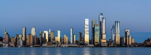 Hudson Yards sunset skyline, Weehawken Waterfront Park, Hoboken, New York, USA