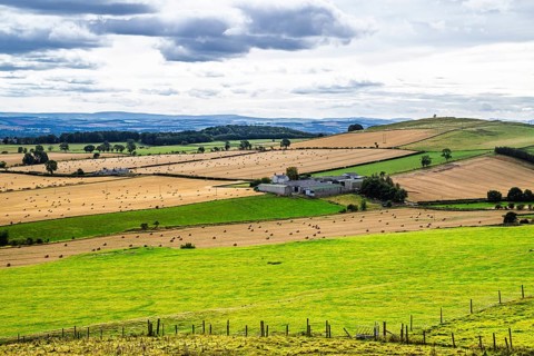 Scottish fields and farms, Southeast Scotland, UK