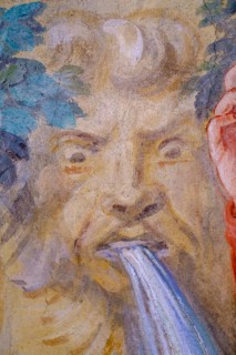 Fountain, fresco details, St Kilian, Bad Heilbrunn, Upper Bavaria, Germany
