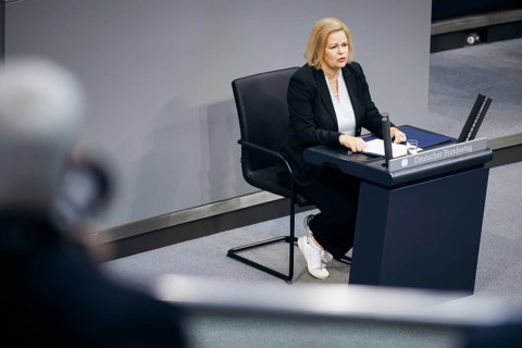 Nancy Faeser (SPD), Federal Minister of the Interior and Home Affairs, recorded during a speech on