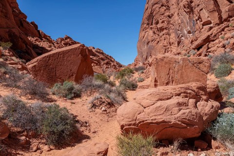 Rock formations along the Fire Canyon Overlook Trail at Valley of Fire State Park near Overton,