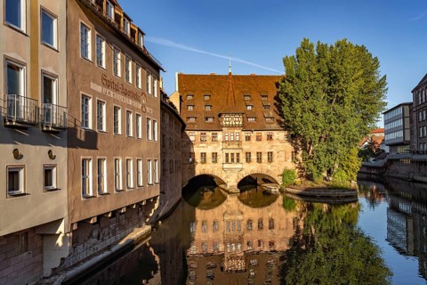 The Heilig-Geist-Spital and Spital Apotheke in Nuremberg, Bavaria, Germany