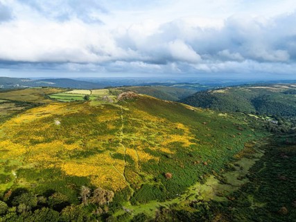 Sharp Tor from a drone, Dartmeet, East Dartmoor, Devon, England, United Kingdom