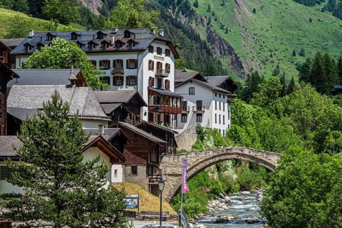 Traditional wooden houses, center of village Binn, Binn valley, Switzerland