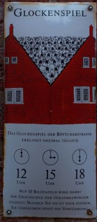 Glockenspiel sign, historic Böttcherstraße in the old town of the Hanseatic City of Bremen from the