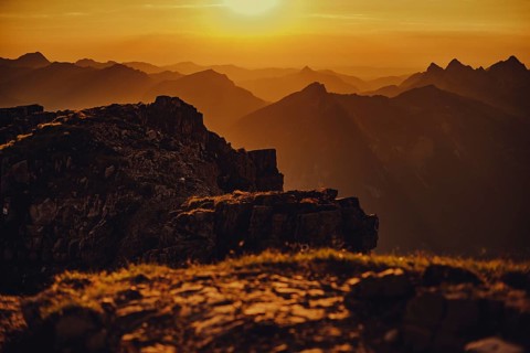 Thaneller summit at sunset in the Lechtal valley in Tyrol with a wonderful view of the surrounding
