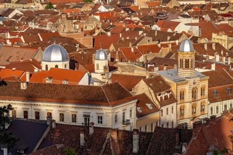 The Adormirea Maicii Domnului or Assumption of Mary Orthodox Church seen from above, Brasov or