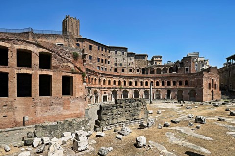 View of historic Traian's Forum Forum of Traian Foro Traiano from antiquity with building in
