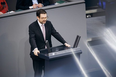 Marco Buschmann (FDP), Federal Minister of Justice, recorded during a speech on internal security