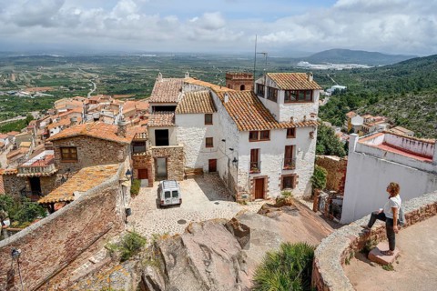 View from the castle Castell de Vilafamés to Vilafamés, province Castellón, Communitat Valenciana,