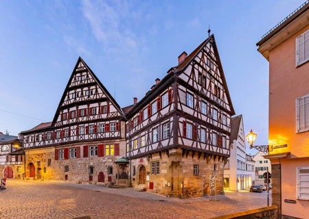 Historic Speyrer Pfleghof on Georg-Christian-von-Kessler-Platz in Esslingen. Kessler Sekt GmbH & Co