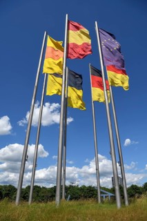 Flag of the European Union, German flag, Karlsruhe, Baden-Württemberg, Germany