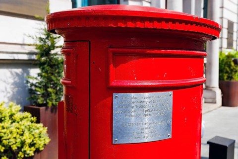 Secret London, The engraved plaque on a Pall Mall pillar box commemorates novelist Anthony