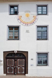 Entrance and façade with sundial, Hospital Zum Heiligen Geist, Radolfzell am Lake Constance,