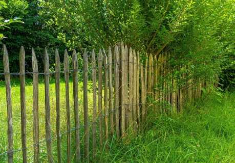 Wooden fence on a garden plot, Bavaria, Germany