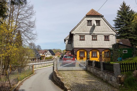 Listed Umgebindehäuser in the Läuterau, Seifhennersdorf, Zittauer Gebirge, Saxony, Germany