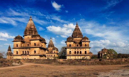 India tourist landmark, royal cenotaphs of Orchha. Orchha, Madhya Pradesh, India