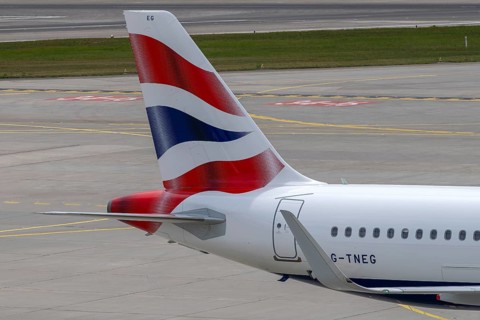 British Airways Airbus A321-251NX tail fin aircraft, G-TNEG, Zürich Kloten, Switzerland