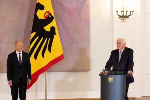 Berlin, Germany - 25 March 2025: Chancellor Olaf Scholz (L) and Federal President Frank-Walter