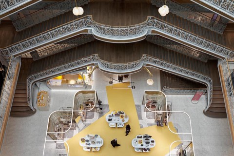 La Samaritaine, Art Nouveau luxury department store, art nouveau, sales room with stairs by Gustave