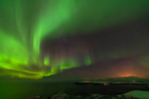 Northern Lights (Aurora borealis) over the Norwegian Sea, Söröya, Finnmark, Norway, December 2018