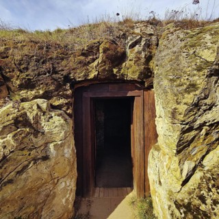 Entrance to the cave dwelling in the Höhlenstrasse am Schäferberg, Langenstein cave dwellings,